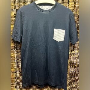 Sunspel Dark Blue Tee with Striped‎ Pocket- XLarge
